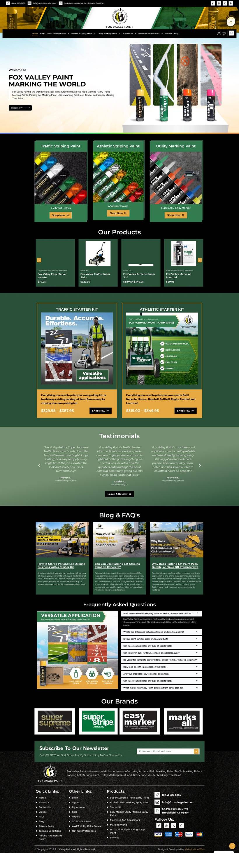 Full Fox Valley Paint homepage screenshot, scrollable