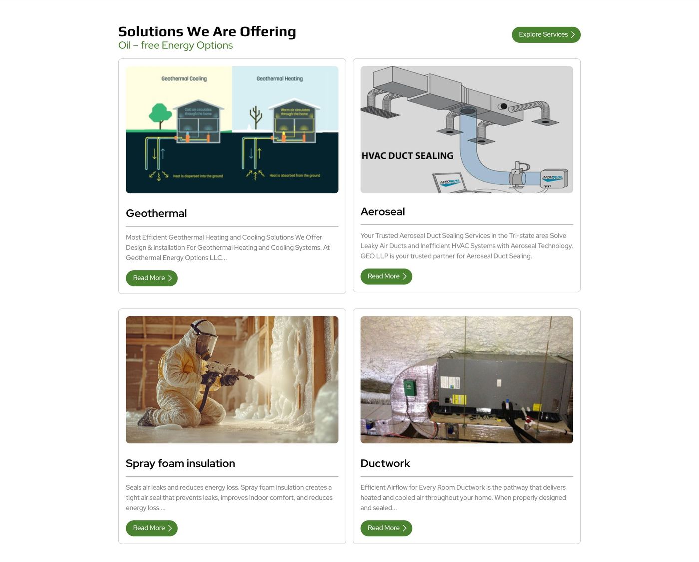 GEO-US services overview page with diagrams and job photography