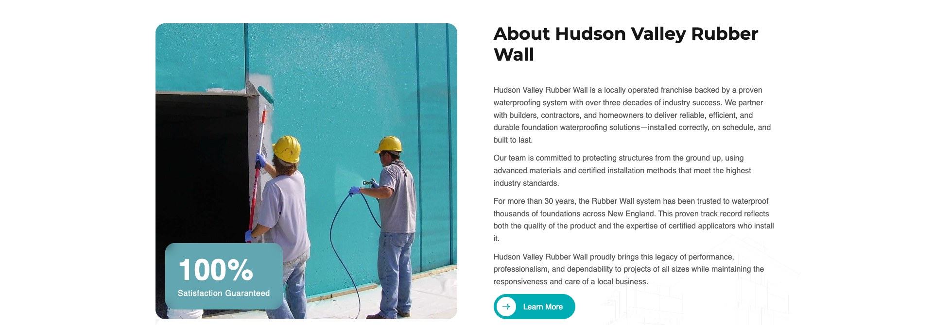 HVRub-R-Wall about section with a photograph of two installers spraying coating