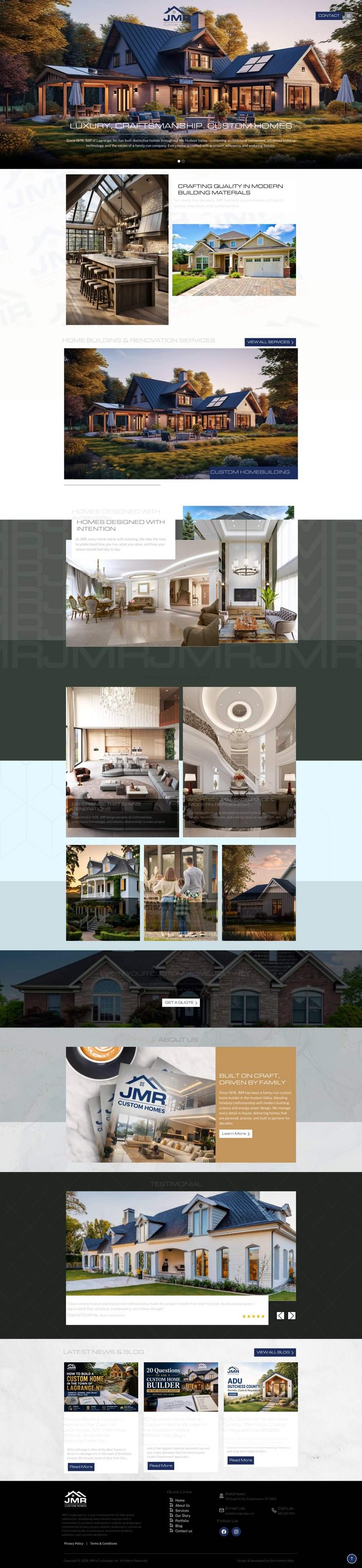 Full-page desktop capture of the JMR Custom Homes homepage