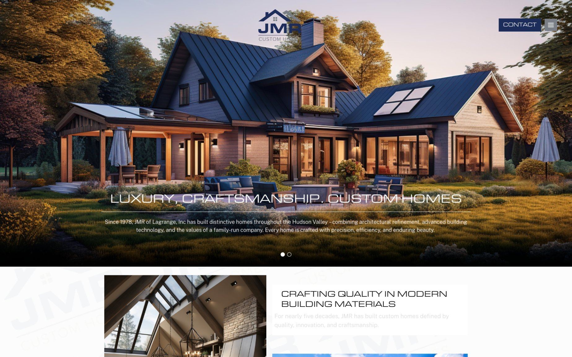 JMR Custom Homes live homepage displayed in a desktop browser mockup