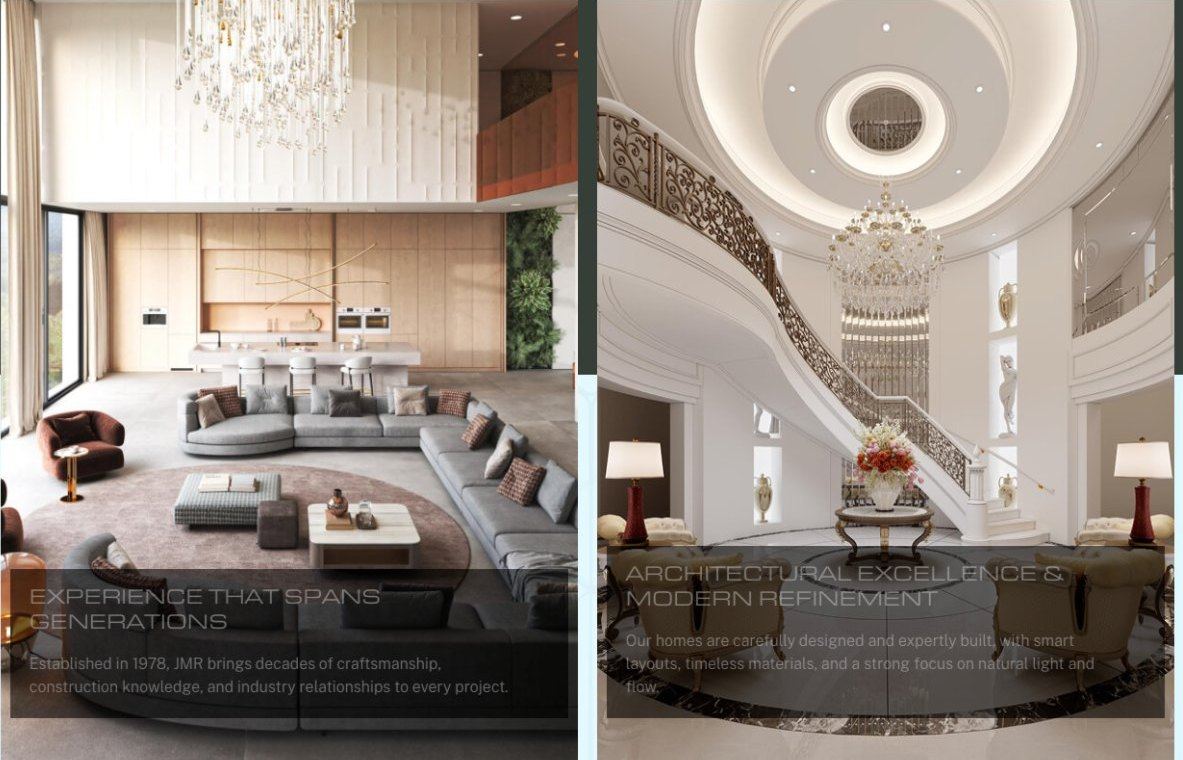 Why Choose JMR section with two interior photographs and headings Experience That Spans Generations and Architectural Excellence